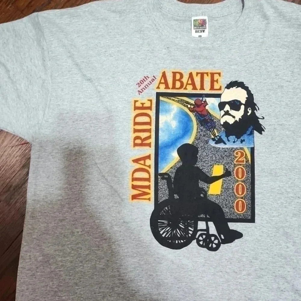 VINTAGE  2000 Abate MDA Ride Motorcycle Black Graphic Print T-shirt Sz 2XL